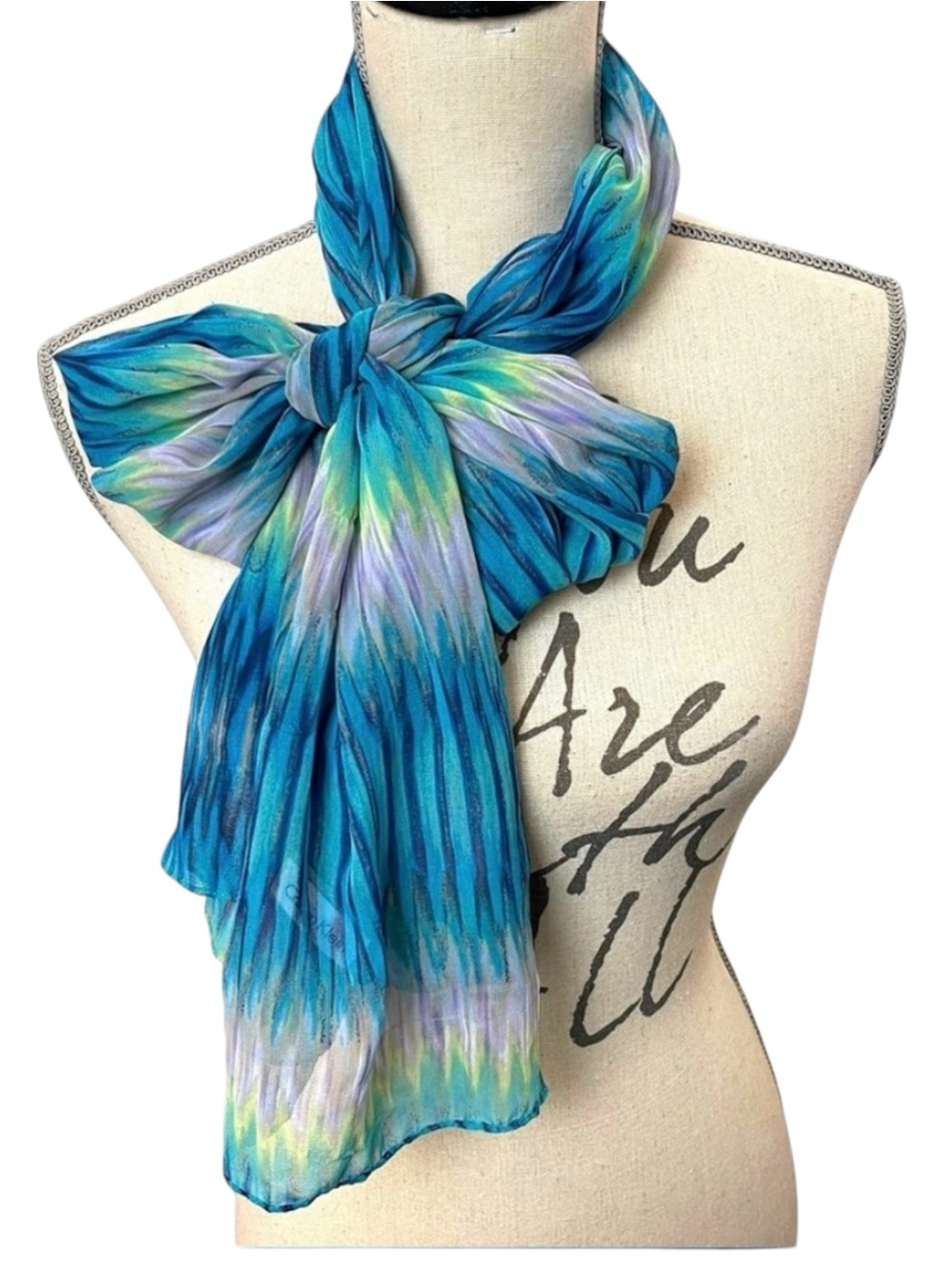 Calvin Klein Blue/Purple Sheer Tie-Dye Stripe Scarf Wrap (21"x72")
